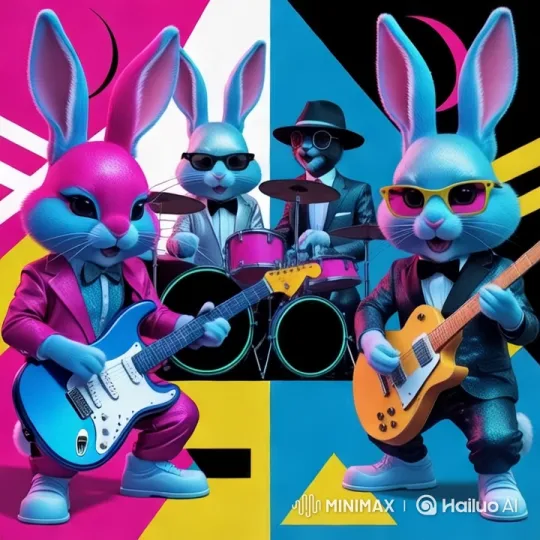 Anthropomorphic Rabbits Band in Colorful, Dynamic Performance – AI Generated Video | Hailuo AI
