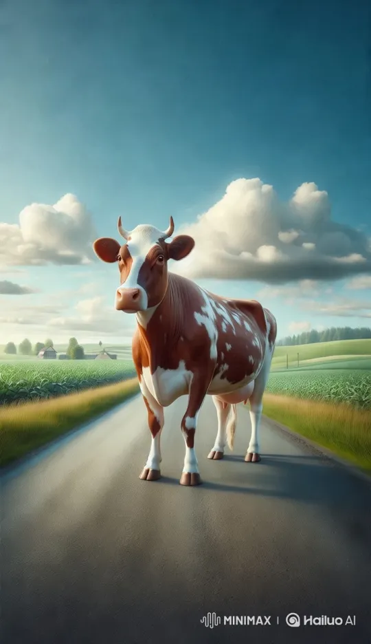 Pastoral Serenity: A Majestic Cow in Rural Tranquility – AI Generated Video | Hailuo AI