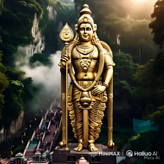Mystical Descent to Lord Murugan's Golden Statue – AI Generated Video | Hailuo AI