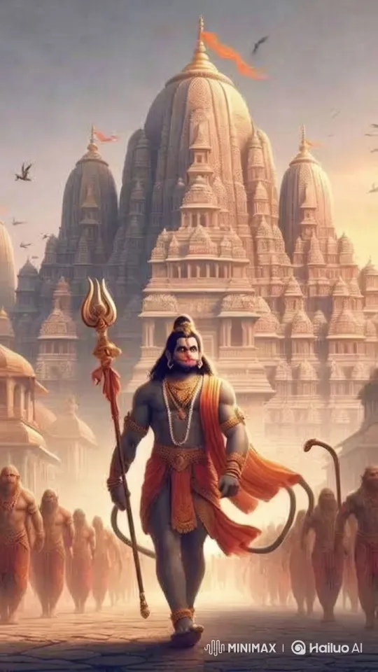 Hanuman Ji Leads Devotees at Majestic Temple Complex – AI Generated Video | Hailuo AI