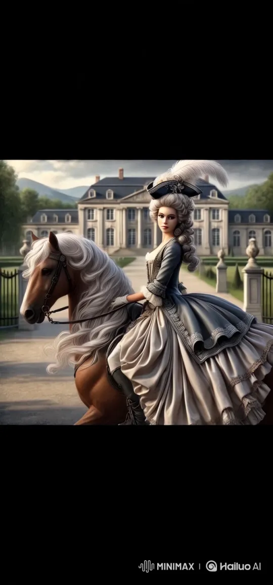 18th-Century Noblewoman on Horseback in Grand Estate Setting – AI Generated Video | Hailuo AI