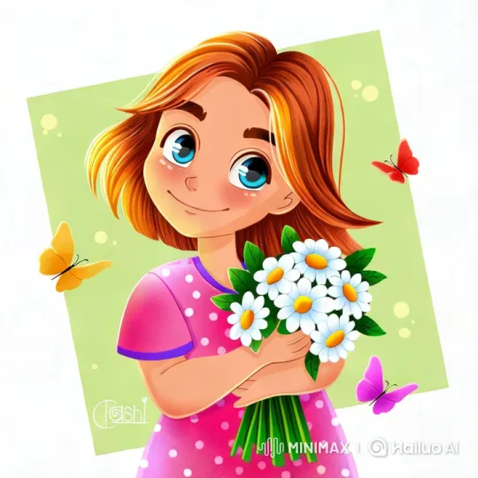 Joyful Girl with Daisies Amidst Fluttering Butterflies – AI Generated Video | Hailuo AI