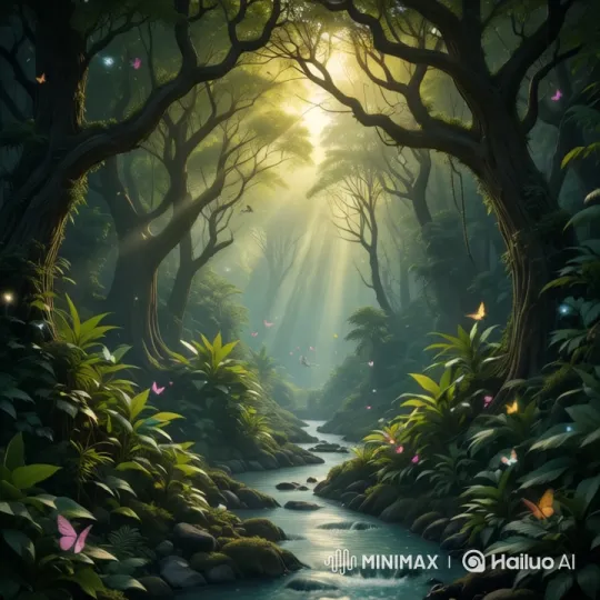 Enchanted Forest: Serene Beauty with Flitting Butterflies – AI Generated Video | Hailuo AI