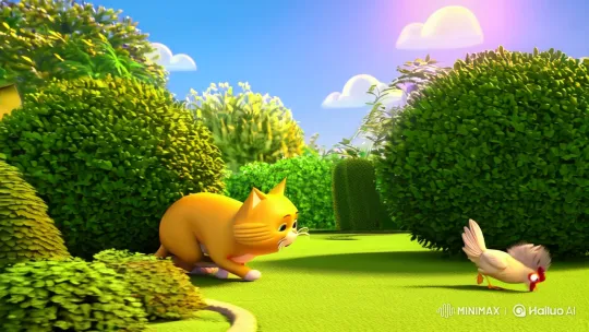 Yellow Cat Steals, Cooks, and Shares Chicken with Rabbit – AI Generated Video | Hailuo AI