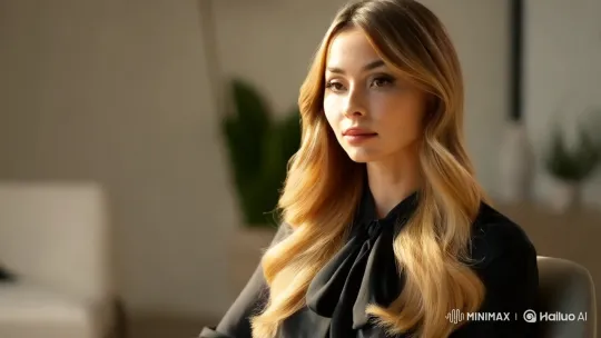 Poised Woman in Chic Outfit, Minimalist Setting – AI Generated Video | Hailuo AI