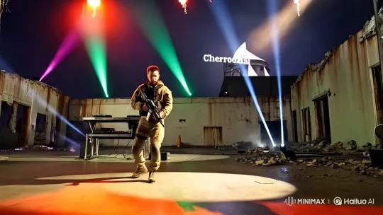 Tactical Man Navigates Post-Apocalyptic Factory Ruins – AI Generated Video | Hailuo AI