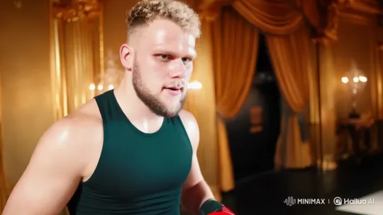 Bearded Boxer Trains in Grand Interior – AI Generated Video | Hailuo AI