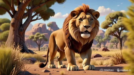 Majestic Lion Navigates Savannah and Avoids River Snakes – AI Generated Video | Hailuo AI
