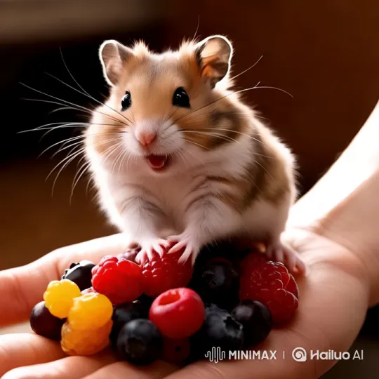 Hamster Enjoying Berries with Delicate Charm – AI Generated Video | Hailuo AI