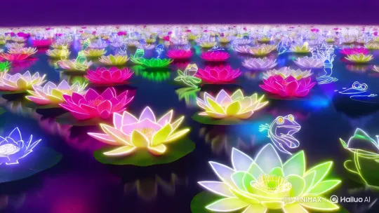Neon Lilies and Frogs: A Psychedelic Digital Ballet – AI Generated Video | Hailuo AI