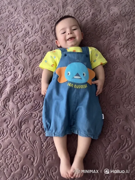 Baby Dances in 'Sea Buddies' Outfit on Textured Blanket – AI Generated Video | Hailuo AI