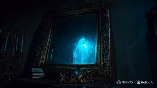 Ghost in the Mirror: Haunted Room with Eerie Blue Glow – AI Generated Video | Hailuo AI