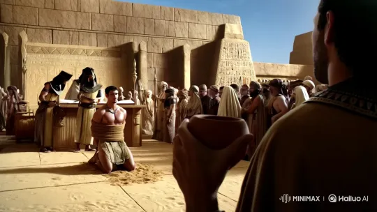 Ancient Egyptian Marketplace: Punishment and Public Reaction – AI Generated Video | Hailuo AI