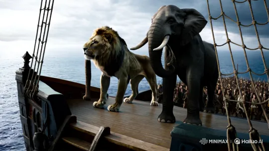 Majestic Creatures Defend Ship from Pirates – AI Generated Video | Hailuo AI
