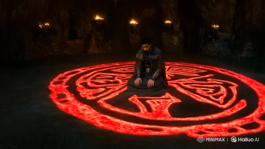 Ancient Chamber Ritual: Man Summons Forgotten Powers – AI Generated Video | Hailuo AI