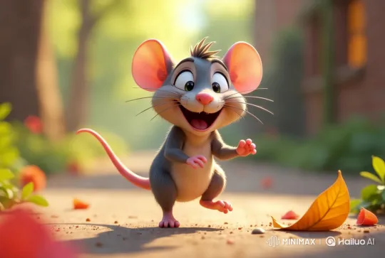 Animated Mouse Joyfully Leaps in Autumn Setting – AI Generated Video | Hailuo AI