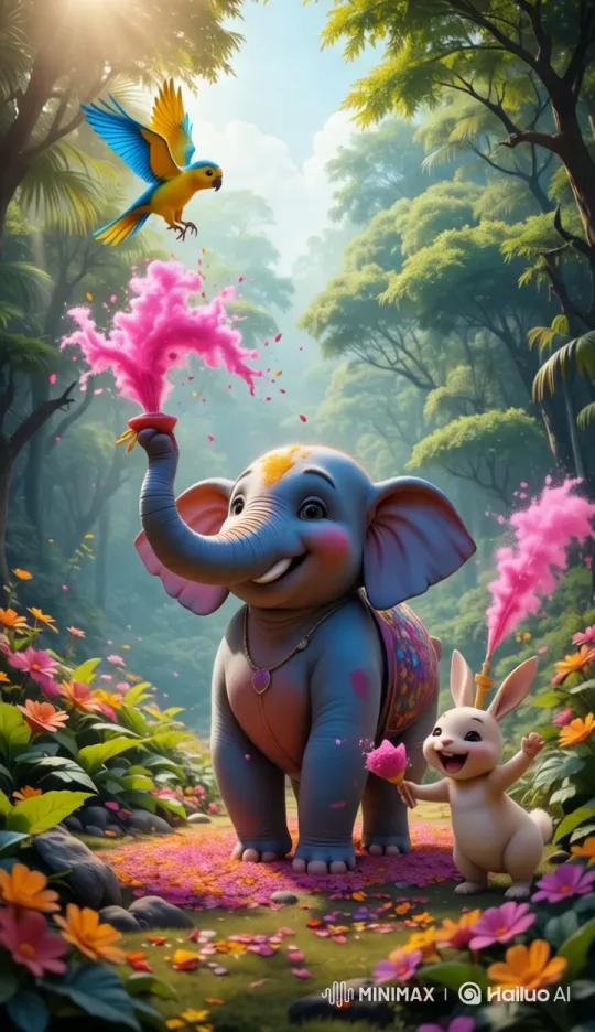 Joyful Animals Prepare for Vibrant Holi Celebration – AI Generated Video | Hailuo AI