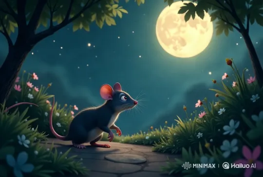 Nocturnal Serenity: A Curious Mouse Under the Moonlight – AI Generated Video | Hailuo AI