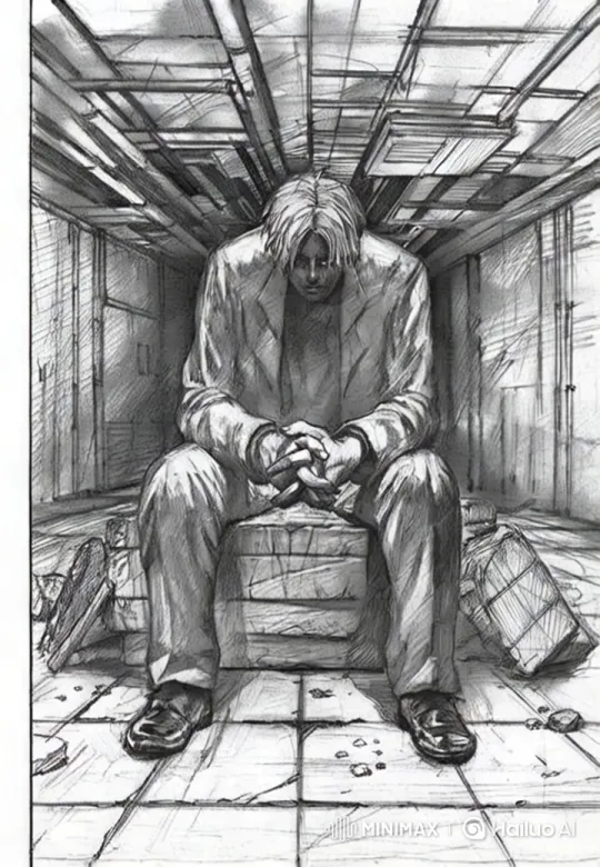 Man in Suit Sits in Dim, Industrial Hallway – AI Generated Video | Hailuo AI