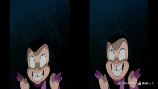 Cartoon Character Enjoys Stormy Night with Wild Laughter – AI Generated Video | Hailuo AI
