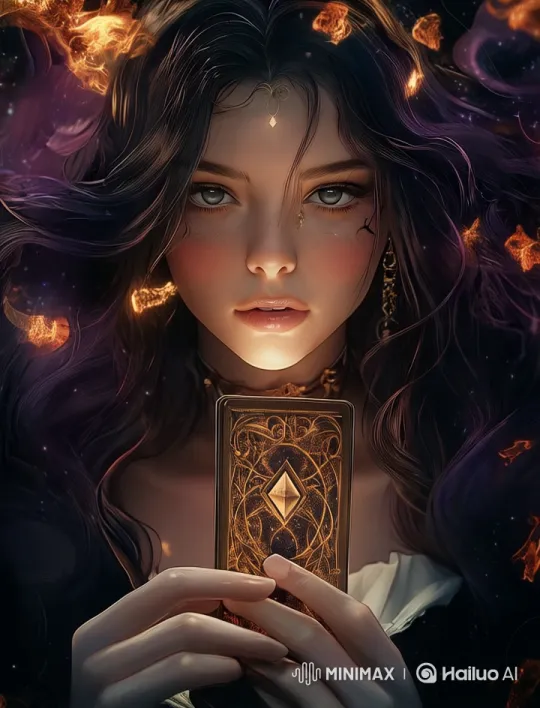 Mystical Figure Holds Card in Enchanting Live2D Scene – AI Generated Video | Hailuo AI