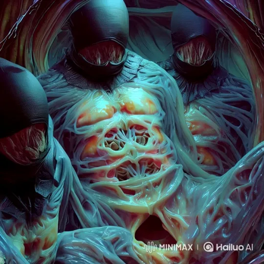 Grotesque Creatures in Pulsating Organic Chamber – AI Generated Video | Hailuo AI