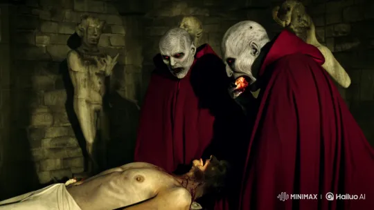 Gothic Castle Crypt: Vampires Feast on Corpse – AI Generated Video | Hailuo AI