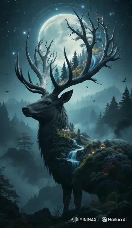 Mystical Deer in Enchanted Forest with Miniature Landscapes – AI Generated Video | Hailuo AI