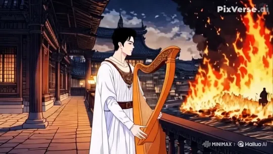 Traditional Japanese Harmony Amidst Fiery Chaos – AI Generated Video | Hailuo AI