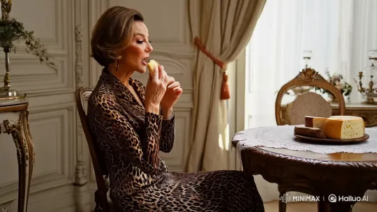 Elegant French Woman Savors Cheese with Artistic Grace – AI Generated Video | Hailuo AI