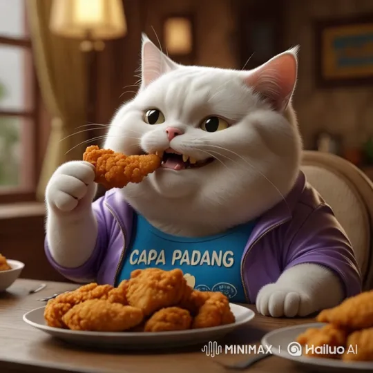 Fluffy Cat Delights in Fried Chicken Feast – AI Generated Video | Hailuo AI