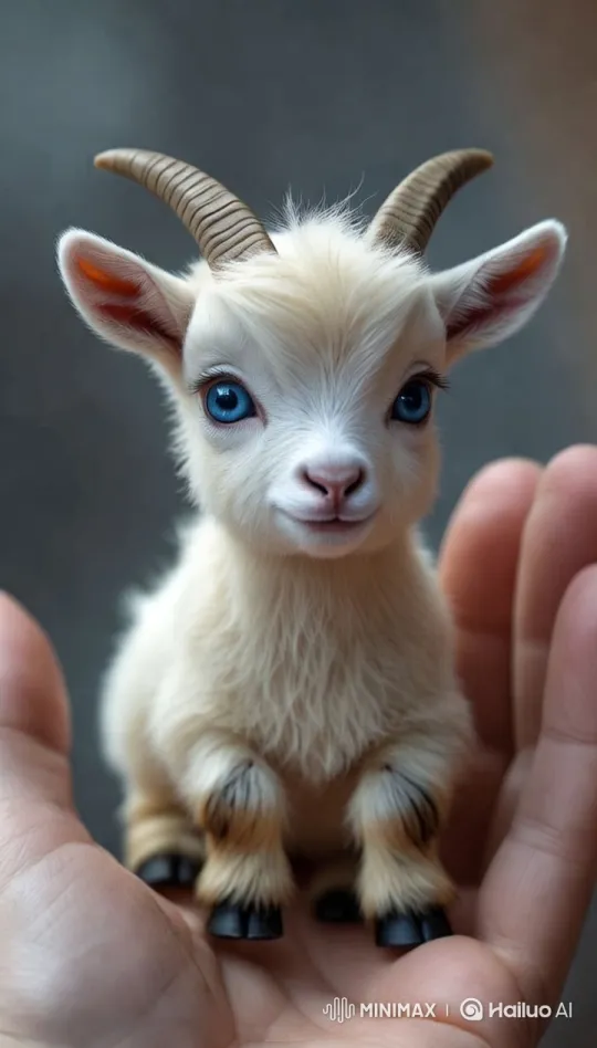 Tiny Nano Goat Displayed on Human Hand – AI Generated Video | Hailuo AI