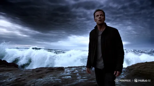 Man Confronts Mysterious Creature at Sea's Edge – AI Generated Video | Hailuo AI