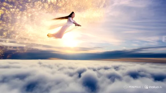 Ancient Chinese Beauty Practices Swordsmanship in the Sky – AI Generated Video | Hailuo AI