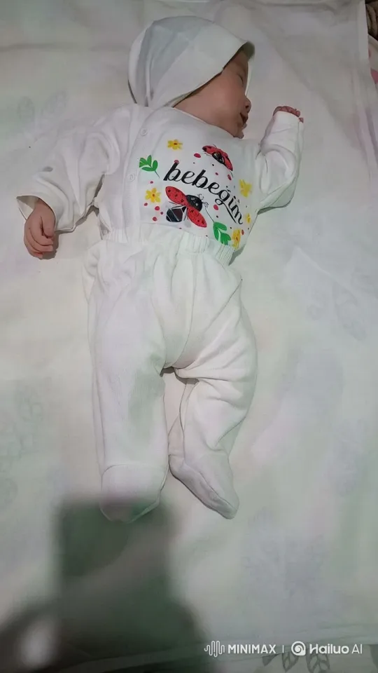 Baby Waking Up in Cozy Outfit on Soft Blanket – AI Generated Video | Hailuo AI