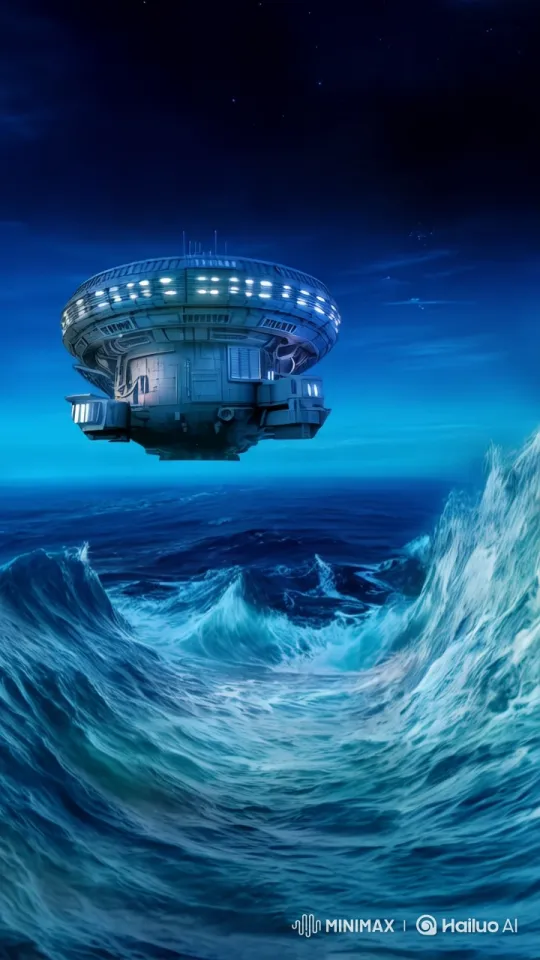 Futuristic Ship Ascends Amidst Raging Ocean Waves – AI Generated Video | Hailuo AI