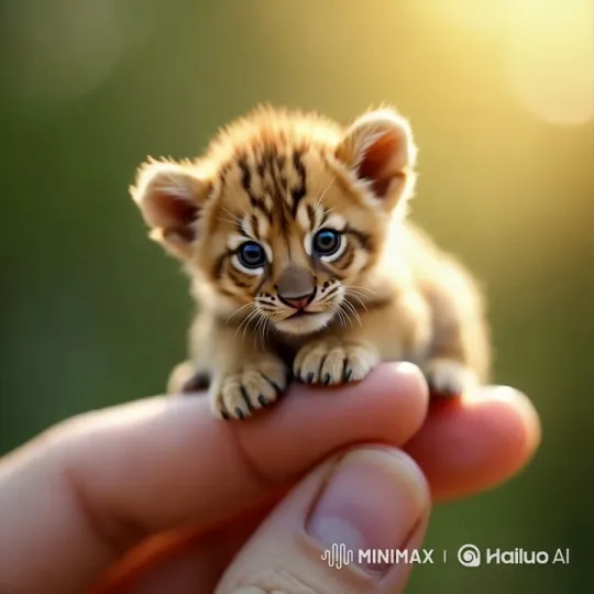 Tiny Tiger Cub Curiosity on Fingertips – AI Generated Video | Hailuo AI