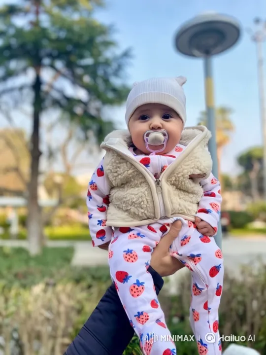 Baby in Strawberry Onesie at Serene Park – AI Generated Video | Hailuo AI