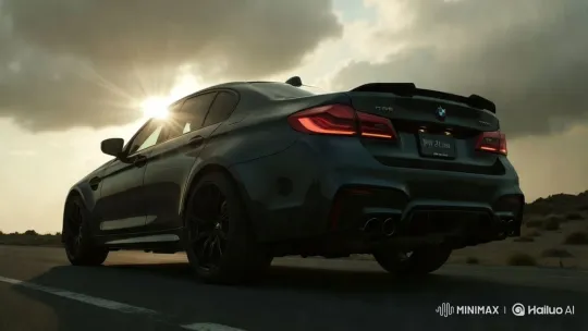 BMW M5 Showcase: Desert Drive with Dramatic Lighting – AI Generated Video | Hailuo AI