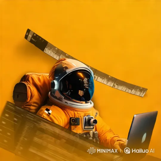 Astronaut in Orange Spacesuit Engages with Laptop – AI Generated Video | Hailuo AI