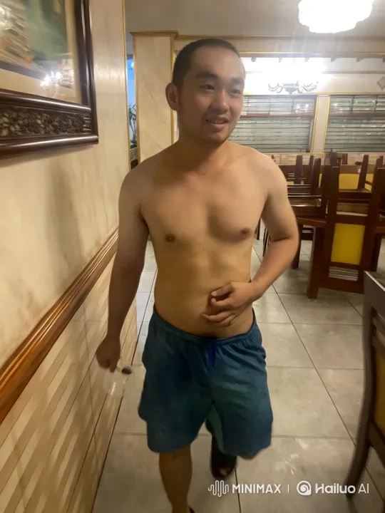 Aesthetic Dining Area Walkthrough with Shirtless Man – AI Generated Video | Hailuo AI