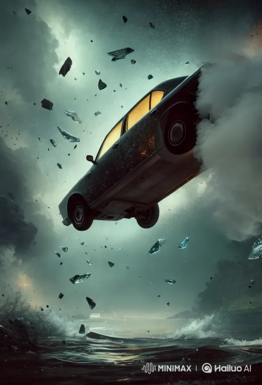 Dramatic Car Crash and Submersion in Stormy Waters – AI Generated Video | Hailuo AI