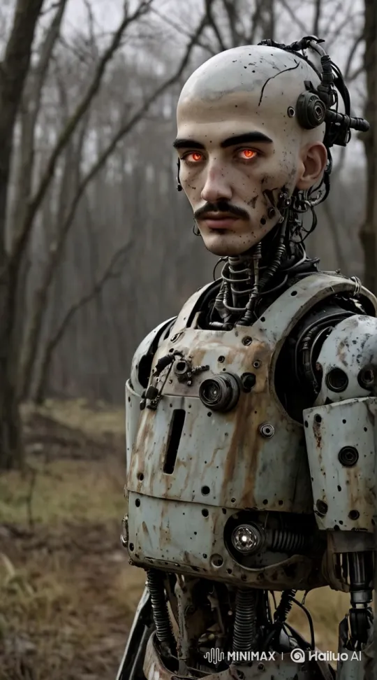 Rust-Worn Robot Scans Post-Apocalyptic Forest Wasteland – AI Generated Video | Hailuo AI