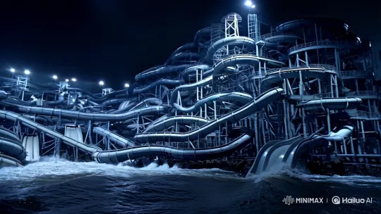 Colossal Slide Maze in Enigmatic Underwater Ballet – AI Generated Video | Hailuo AI