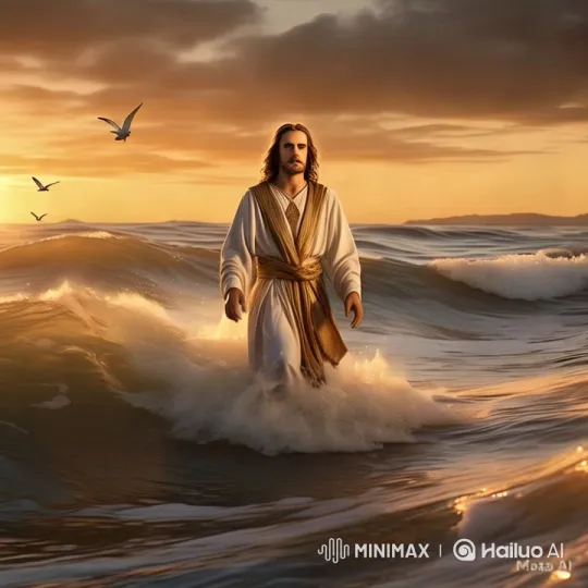 Divine Walk: Sunset Over the Serene Ocean – AI Generated Video | Hailuo AI