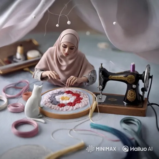 Craftsmanship: A Hijab-Wearing Worker Embroiders with Care – AI Generated Video | Hailuo AI