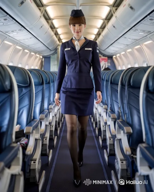 Stylish Flight Attendant Showcases Orderly Airplane Cabin – AI Generated Video | Hailuo AI