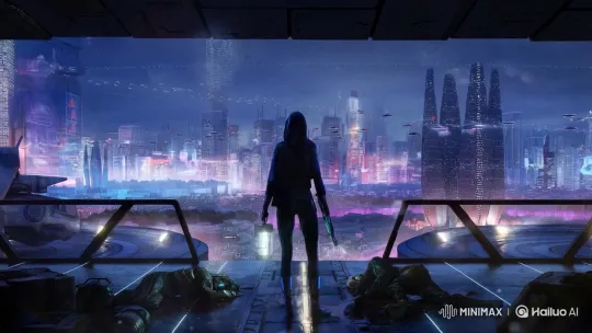 Futuristic Shootout: Hooded Figures Battle in Neon City – AI Generated Video | Hailuo AI