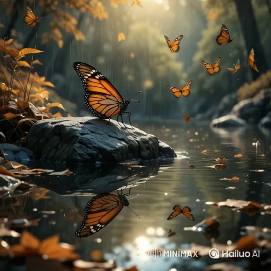Butterflies Dance Over Serene River Landscape – AI Generated Video | Hailuo AI