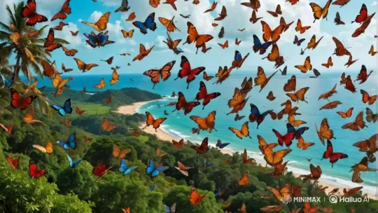 Tropical Day: Butterflies and Lapping Waves – AI Generated Video | Hailuo AI